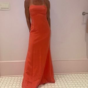100% Silk Floor Length Gown in Coral color